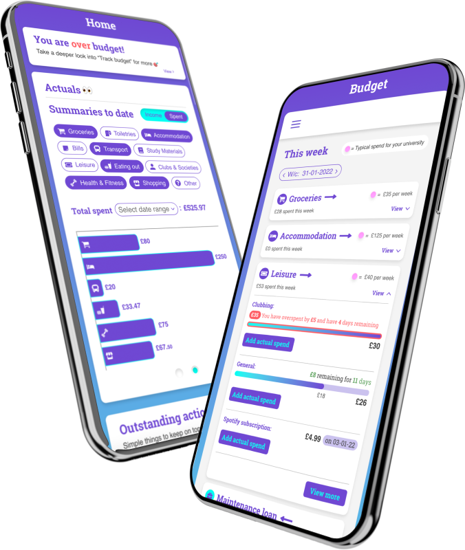 Two screens showing off the Finco Money budgeting app